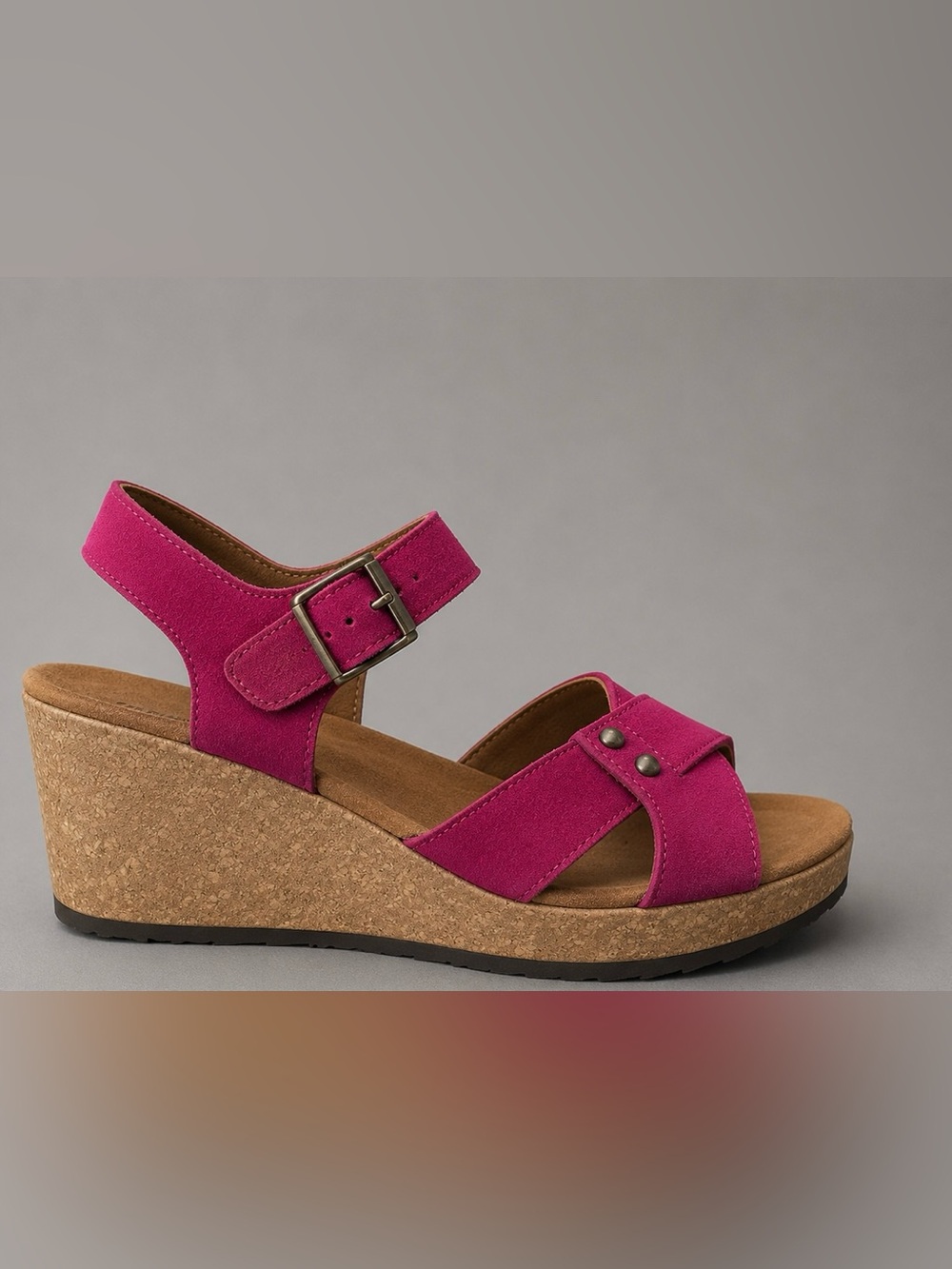 Women's Fuchsia Platform Cork Wedge Sandals - Picture 4 of 5